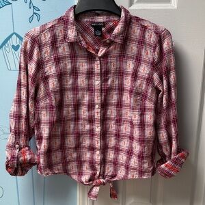 Vintage Wet Seal Plaid Tie Front Buttons Down Western Girls Shirt Juniors XL !